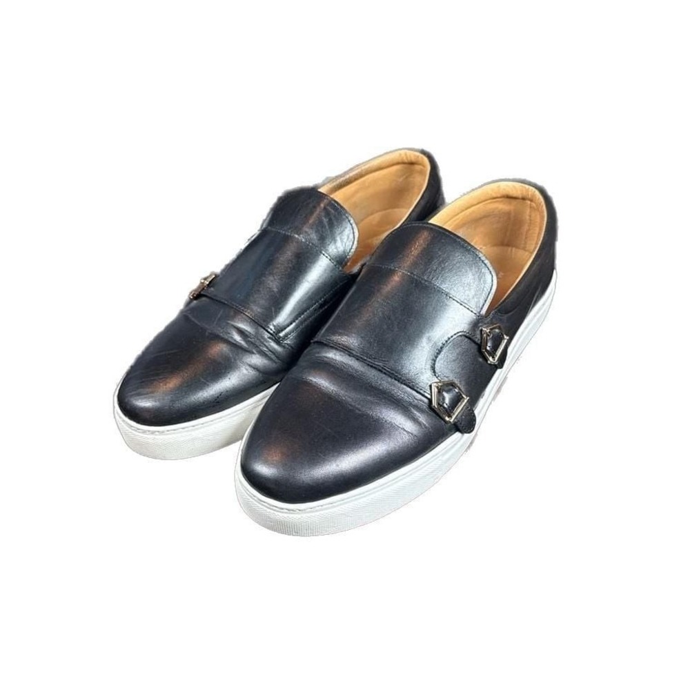 Marc Nolan Black Double Monk Strap Leather Sneakers, Kyler Size 11